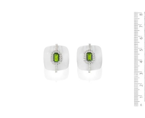A pair of gem-set earrings, by Margherita BurgenerEach polished cushion-shaped aragonite plaque, set at the centre with a cut