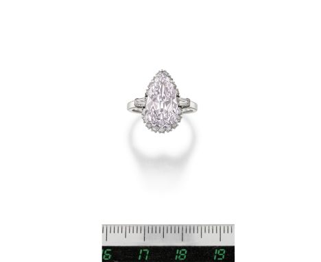 A mid 20th Century diamond ring, by BulgariThe old pear-shaped diamond of very light pink tint, weighing 4.22 carats, within 