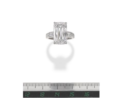 A diamond single-stone ring,  by BoodlesThe Ashoka-cut diamond, weighing 6.42 carats, between similarly-cut diamond shoulders