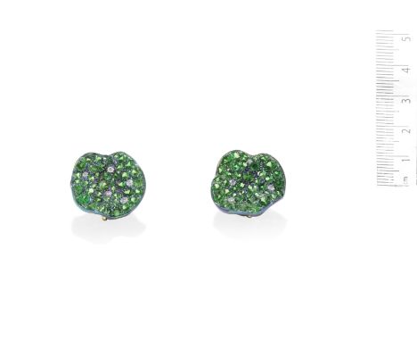 A pair of green garnet and diamond earrings, by Margherita BurgenerEach modelled as a petal, pavé-set throughout with tsavori