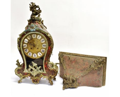 A LARGE 19TH CENTURY FRENCH GILT METAL MOUNTED BOULLE BRACKET CLOCK  with Roman numeral enamel cartouche chapter ring, the 8-