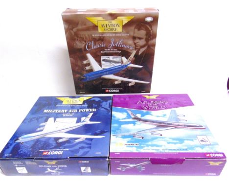 THREE 1/144 SCALE CORGI AVIATION ARCHIVE DIECAST MODEL AIRCRAFT  comprising a No.AA32904, Boeing 707-327C, Braniff Internatio