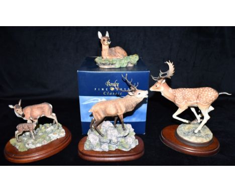 FOUR BORDER FINE ARTS DEER FIGURES:  'Fallow Buck' model L73, limited edition 92/850 by James Harvey; 'Red Stag' model 151 by