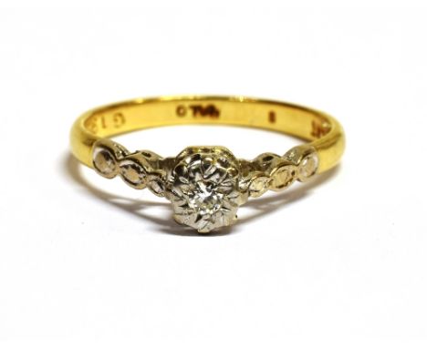 VINTAGE STAMPED 18CT &amp; PLAT ILLUSION SET DIAMOND RING  Ring size M-M ¼, weight 2.3g