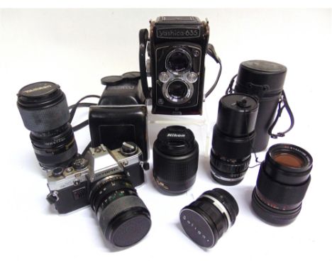 ASSORTED CAMERAS &amp; ACCESSORIES  comprising a Yashica 635 twins lens reflex camera, with Yashikor 1:3.5 f=80mm viewing and