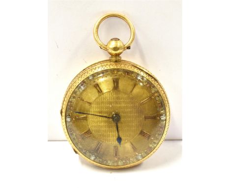 AN 18CT GOLD VICTORIAN OPEN FACE POCKET WATCH The anonymous dial with gilt engine turned pattern face, gilt roman numerals, w