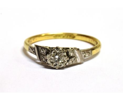 VINTAGE STAMPED 18CT &amp; PLAT ILLUSION SET DIAMOND RING  milgrain platinum detail to the shoulders, ring size Q, weight 2.4