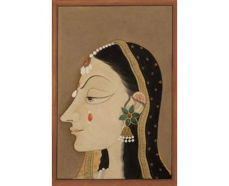 Half portrait of KrishnaIndian, 18th/19th Centurydepicted wearing green hardstone earrings, gouache on paper, 18cm x 12cmProv
