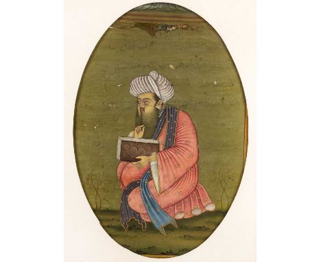 Group of miniature paintingsIranian & Indianto include a framed set of three small oval portraits, an oval portrait of a scho