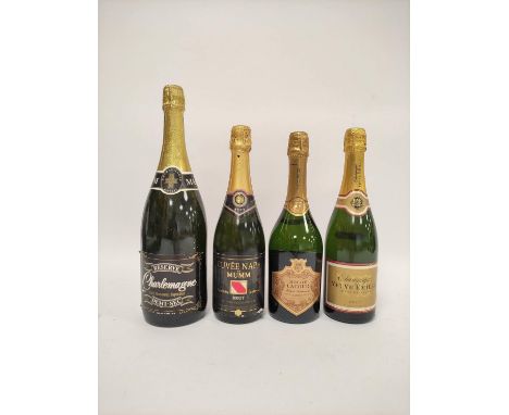 Roche Lacour 2019 brut sparkling wine, 750ml, 12.5%, with Veuve Emille cuvee reserve brut champagne, 750ml, 12% vol, Cuvee Na