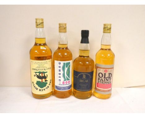 Four bottles of Scotch whisky to include three blends THE BLACK BITCH 40% abv. 1 litre DUNDEE City of Discovery 800 year anni