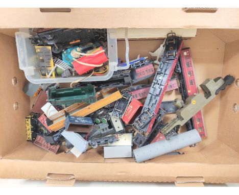 Box of 00 gauge loose locomotives and rolling stock with examples from Lima, Tri-ang, Grafar etc and to include a Class 37 D6
