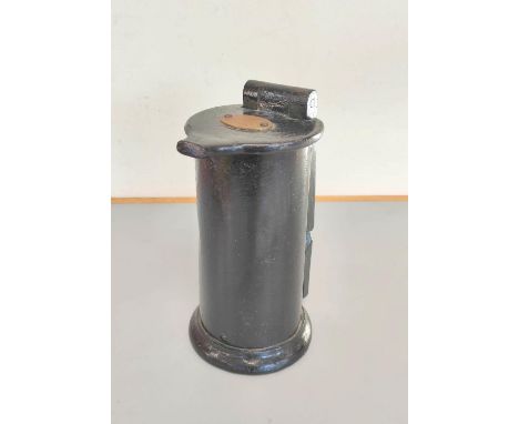1860s cast iron ticket machine by Eldon of Newcastle Upon Tyne, along with a collection of lead type. Height 22cm