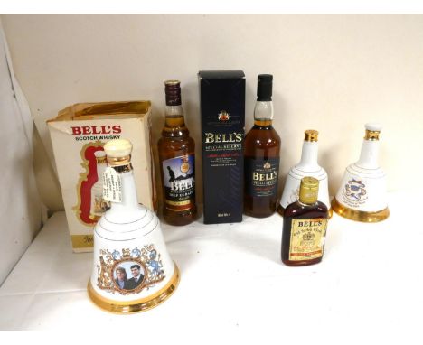 Four bottles of BELLS blended Scotch whisky to include Andrew and Fergie Royal Wedding 1986 75cl 43% abv., Help For Heroes 70