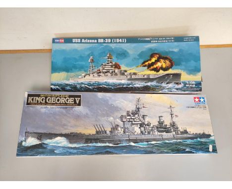 Two boxed 1:350 scale model ships to include a Tamiya British Battleship King George V No.10, and a Hobby Boss USS Arizona BB