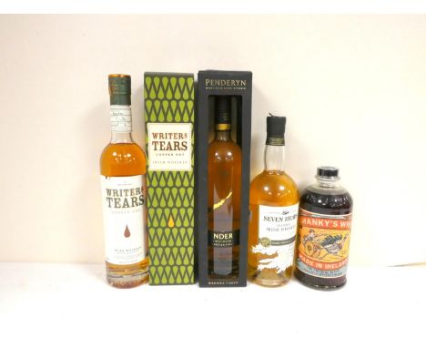 Four bottles of whisky to include PENDERYN Madeira Finish Welsh single malt whisky 46% abv. 70cl boxed, WRITERS TEARS copper 