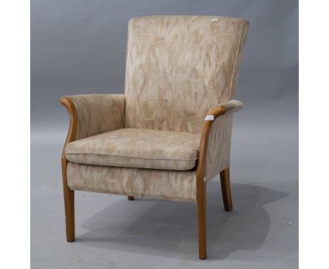 A vintage Parker Knoll beach frame upholstered low armchair, dimensions approx. W68cm H82cm D70cm