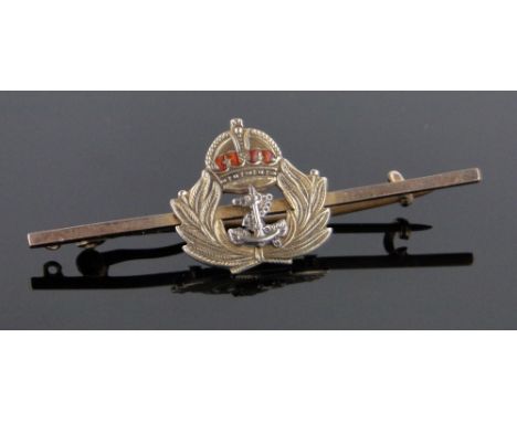 A 9ct gold and enamel Naval sweetheart brooch,length 50mm.