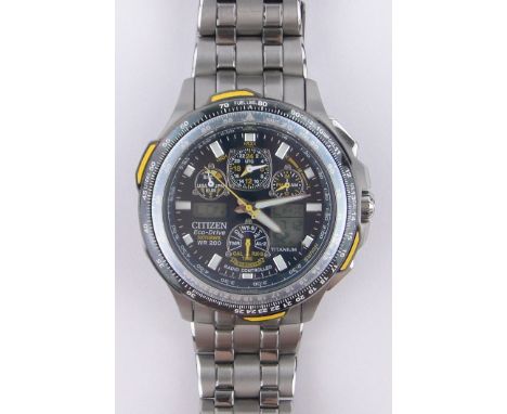 A gent's Citizen Eco-drive Skyhawk wristwatch,titanium case and strap, case width 45mm, boxed with papers.