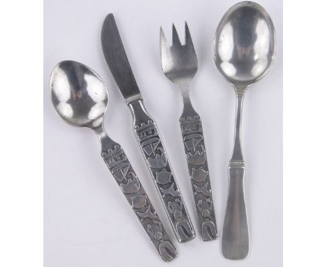 A Swedish silver child's 3-piece knife, fork and spoon set,marked G A B, with Swedish hallmarks, together with a Swedish silv