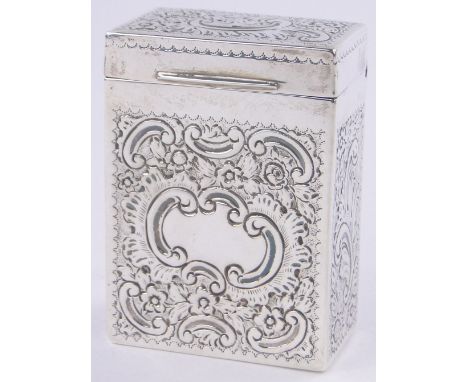 A Victorian silver playing card box,chase scroll decoration, London 1898, height 8.5cm, 3.37 oz.