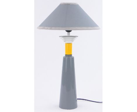 An Olivier Villatte painted wood table lamp circa 1980,height including shade 51cm.