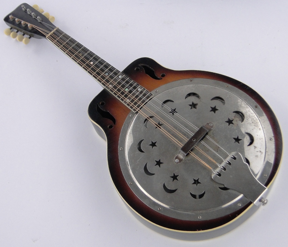 A rare Dobro Resonator Mandolin,circa 1930s, with pierced crescent and star nickel plate sound bo