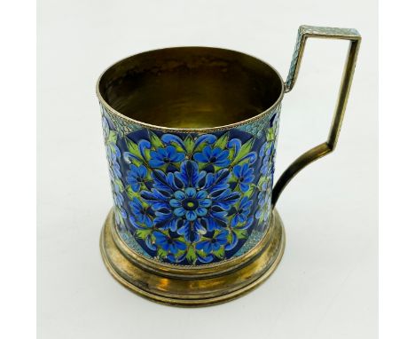 ANTIQUE RUSSIAN 916 SILVER ENAMEL TEA GLASS HOLDERapp 6 Oz