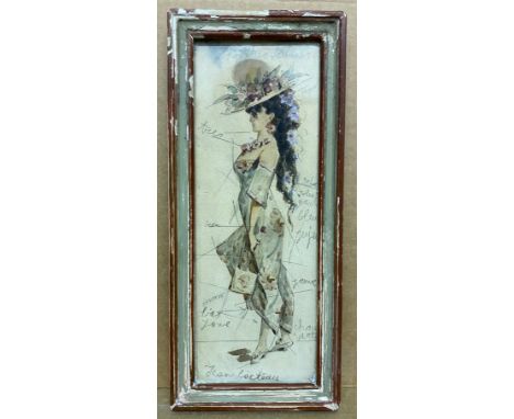 FRAMED SIGNED SKETCH DRAWING BY JEAN COCTEAU 8.5cm x 22.5cm