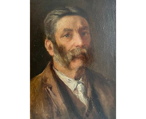 Circle of Tom Roberts (1856-1931) Australian. Oil on board. “Portrait of a Man With a Moustache”. Inscribed on the reverse.Me