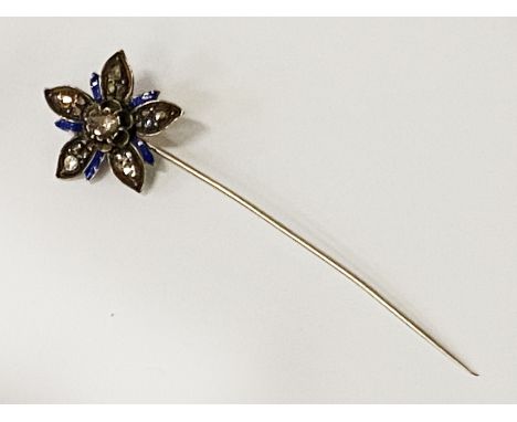 SILVER &amp; ROSE CUT DIAMOND WITH GOLD &amp; ENAMEL PIN BROOCH