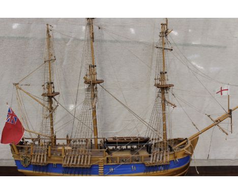 A scratch built scale model of a three masted naval warship. Fully rigged. 100cm long.