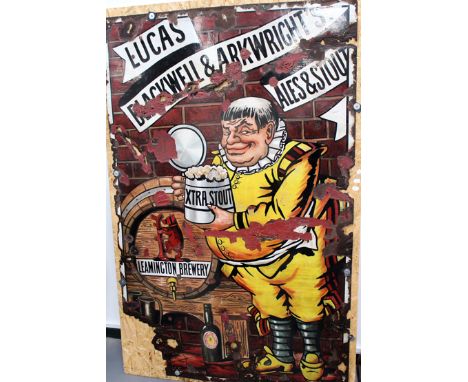 A rare late 19th Century pictorial enamel advertising sign. Leamington Brewery - Lucas Blackwell &amp; Arkwrights Ales &amp; 