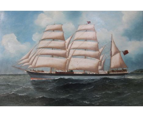 19th Century English School, A pier head portrait of the Anglo Norman a three masted ship off a headland, oil on board, 46 x 