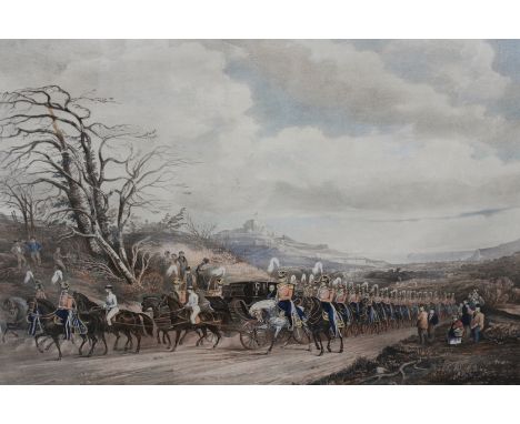 After N Burgess, “Prince Albert on his way from Dover to London”, Hand coloured folio lithograph, 55 x 63cm, Ex The Parker Ga