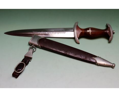 A Third Reich SA dagger, 21.7cm flattened diamond section blade by J.P. SAUER &amp; SOHN, etched with the motto Alles fur Deu