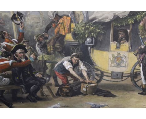 After Laslett J, Pott, “News of victory”, Hand coloured folio lithograph, 51 x 79cm, and two other prints of statesmen and mi