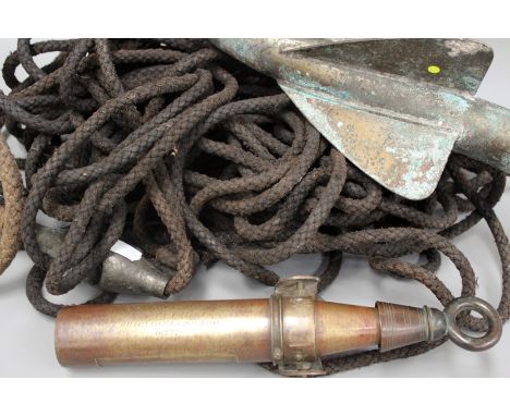 A vintage brass cased ships log. Enamel gauge signed Edward Massey. 29cm long.