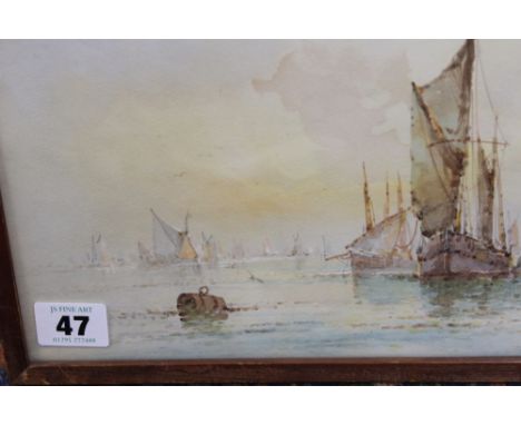 C Earp (Early 20th Century English School) Two views of fishing boats, Watercolours, Signed and dated 1926, 17 x 30cm, anothe
