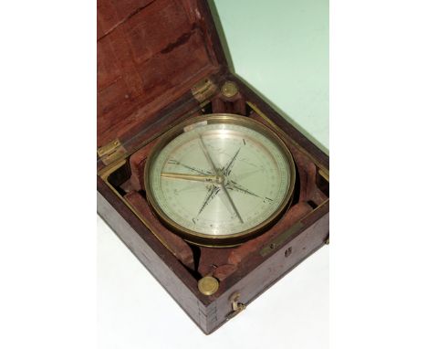 A fine 19th Century brass surveyors compass with engraved silvered dial. Signed W&amp;S Jones, London. In original mahogany c
