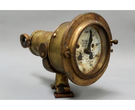 A vintage brass cased ships log. Enamel dial signed Walker’s “Cherub” mark III.