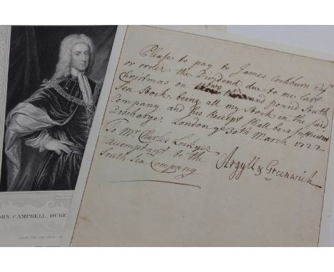 An 18th Century hand written document. Relating to shares in the South Sea Company (South Sea Bubbee). Dated March 30th 1722 