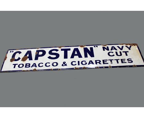 An enamel advertising sign. “Capstan Navy Cut Tobacco &amp; Cigarettes. 182 x 38cm.