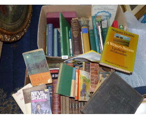 Three boxes of various books including Sartell Prentice 'Voices of the Cathedral' First Edition (in good order no dust jacket