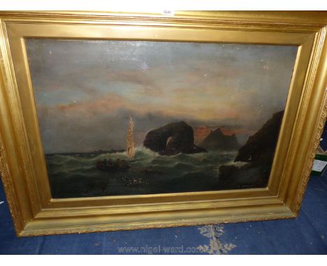 A large English School, 19th c. Oil on canvas of Seascape, purchased in Sotheby's July 1990, a/f, 46 3/4'' x 34'' including f