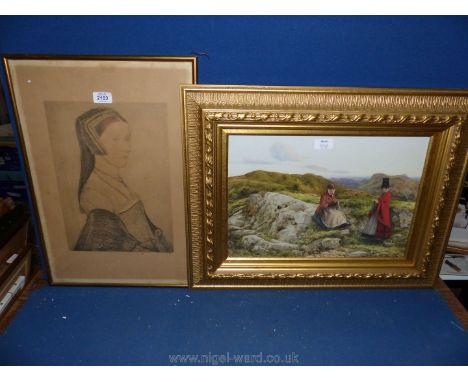 A portrait Print of Anna Cresacre by Hans Holbein the Younger together with a National Museum of Wales modern print of two wo