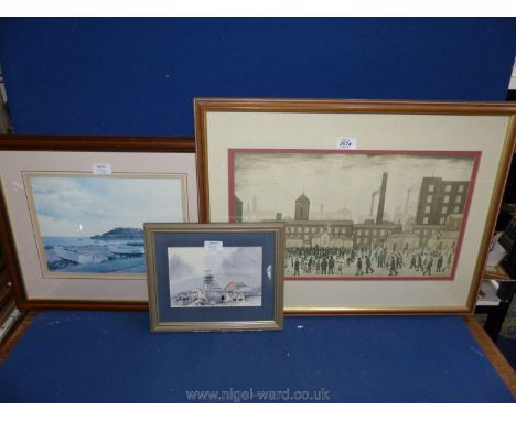 Three framed and mounted Prints to include L.S. Lowry, a seascape and a coal pit scene by David Bellamy.