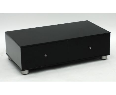 A STYLISH "SPECTRAL" TV CABINET IN A BLACK GLOSS FINISH WITH A TEMPERED GLASS PROTECTIVE SURFACES ON THE TOP OF THE ITEM. HEI