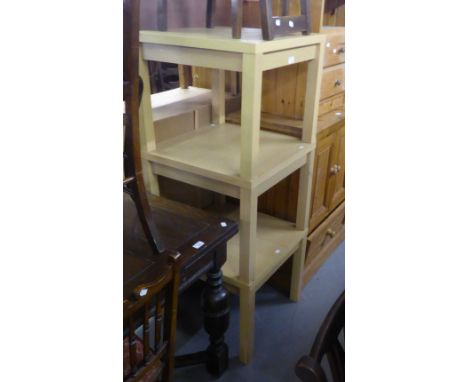 THREE LIGHT OAK FINISH MODERN SQUARE COFFEE TABLES (3) 