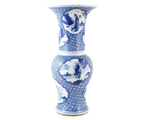 Chinese vase, painted with figures in blue and white, Kangxi reign circa 1662 - 1722, together with fittings to convert into 